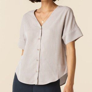 Vetta 100% Tencel The Girlfriend Shirt - Taupe Stripe